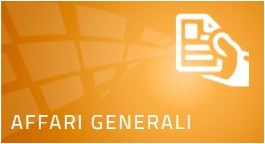 Affari Generali, immagine arancione con icona di un foglio tenuto in mano